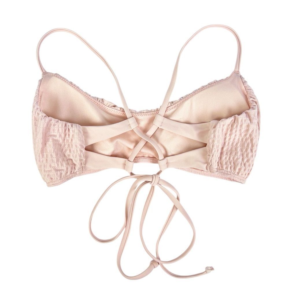 Hollister Light Pink Smocked Bikini Top Cross Back Size Small - Picture 2 of 3